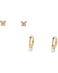 Kate Spade - Set Of 2 Goldtone, Cubic Zirconia, Faux Pearl Stud & Huggie Hoop Earrings - Lyst