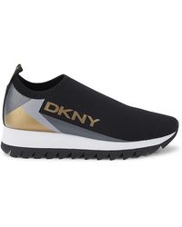 DKNY Amani Leather Slip On Sneakers - Black