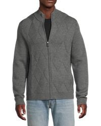Bruno Magli - Merino Wool Basketweave Full-Zip Mock Turtleneck Cardigan - Lyst