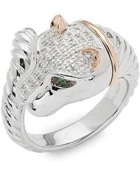 Effy - Diamond, Tsavorite, 14k Gold And Sterling Silver Ring, 0.12 Tcw/size 7 - Lyst