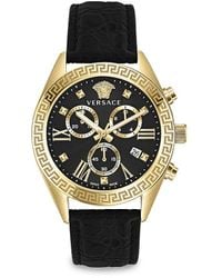 Versace - Greca Chrono 40Mm Ip Stainless Steel & Leather Strap Chronograph Watch - Lyst