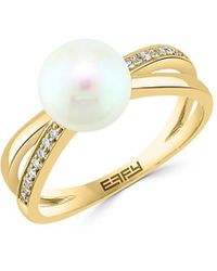 Effy - 14k Goldplated Sterling Silver, 8mm Freshwater Pearl & 0.07 Tcw Diamond Ring - Lyst