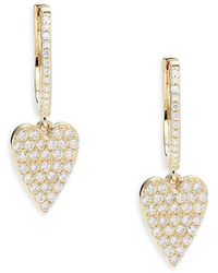 Saks Fifth Avenue - 14k Yellow Gold & 0.416 Tcw Diamond Heart Drop Earrings - Lyst