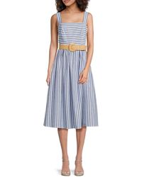 Eliza J - Missy Striped Cotton Midi-Dress - Lyst