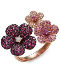 Effy - 14K Rose, Diamond, Ruby & Sapphire Flower Ring - Lyst