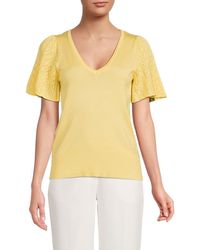 Tahari - Flutter-Sleeve V-Neck Sweater Top - Lyst