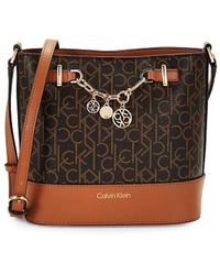 Calvin Klein Monogram Zip Crossbody Bag in Natural