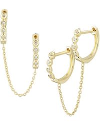 Saks Fifth Avenue Saks Fifth Avenue 14k Yellow Gold & 0.10 Tcw Diamond Double Piercing Huggie Earrings - Metallic