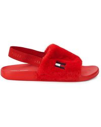 Tommy Hilfiger Twhahna Faux Fur Logo Slingback Sandals - Red
