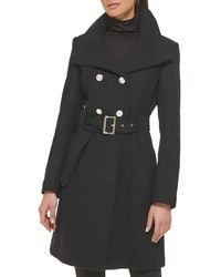 Guess - Belted Wool Blend Peacoat - Lyst