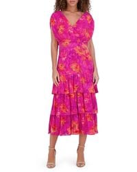 Kensie - Ruffle Floral A-line Midi-dress - Lyst