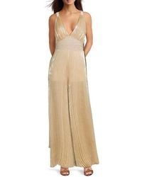 Alice + Olivia - Metallic Pleated Silk-Blend Wide-Leg Jumpsuit - Lyst