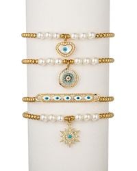 Eye Candy LA - Jaden Cubic Zirconia, Shell Imitation Pearl & Goldtone Brass 4-Piece Stretch Bracelet Set - Lyst
