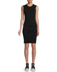 James Perse Skinny Ruched Tank Dress in Black | Lyst