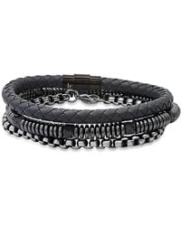 Anthony Jacobs - 3-Piece Leather, Ion-Plated Stainless Steel, Lava & Hematite Beaded Bracelets Set - Lyst