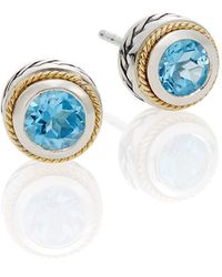 Effy - Blue Topaz, Sterling Silver & 18k Yellow Gold Button Earrings - Lyst
