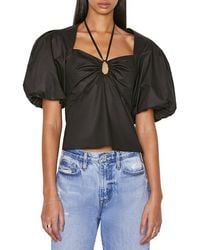 FRAME - Puff Sleeve Tie Cotton Top - Lyst