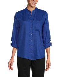 Saks Fifth Avenue - 100% Linen Band Collar Button Down Shirt - Lyst