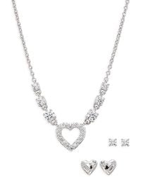 Adriana Orsini - Heart Adore 3-piece Rhodium Plated & Cubic Zirconia Necklace & Earring Set - Lyst