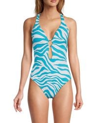 Bleu Rod Beattie - Printed Ring-front One-piece Swimsuit - Lyst