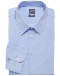 Armani Micro-pattern Slim-fit Dress Shirt - Blue