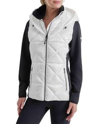 DKNY - Mixed Media Hooded Puffer Jacket - Lyst