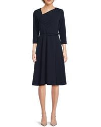 Calvin Klein - Asymmetric-Neck Belted Midi-Dress - Lyst
