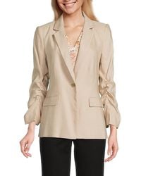 Calvin Klein - Ruched Sleeve Linen Blend Blazer - Lyst