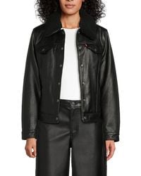 Levi's - Faux Leather & Faux Shearling Trimmed Collar Trucker Jacket - Lyst