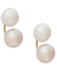 Saks Fifth Avenue Saks Fifth Avenue 7mm White & Freshwater Pearls 14k Yellow Gold Front To Back Earrings