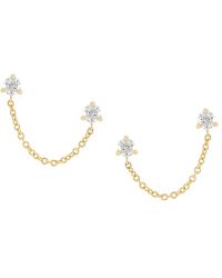 Saks Fifth Avenue 14k & 0.20 Tcw Diamond Double Piercing Earrings - Metallic