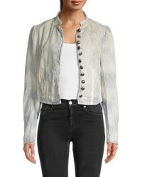 Free People Women's Cassie Pinstriped Cotton Jacket - Bleached Blue - Size M - Multicolour