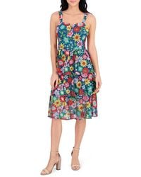 Kensie - Floral Embroidery Tiered Fit-&-Flare Midi-Dress - Lyst