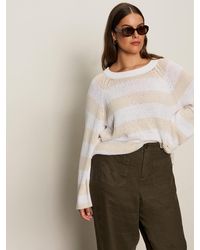 Sanctuary - Textured Raglan Crew Sweater White/ Light Oat Stripe Extended Sizing - Lyst