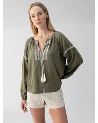 Sanctuary - Embroidered Blouse Burnt Olive - Lyst