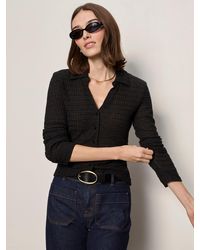 Sanctuary - Juno Textured Button Front Top Black - Lyst
