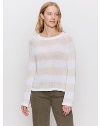 Sanctuary - Textured Raglan Crew Sweater White/ Light Oat Stripe - Lyst