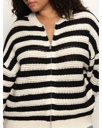 Sanctuary - Open Knit Bomber Jacket Macrame Black Stripe Extended Sizing - Lyst