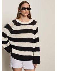 Sanctuary - Textured Raglan Crew Sweater Chalk/ Black Stripe - Lyst