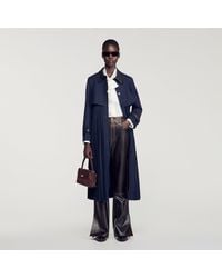 Sandro - Trench With Pleated Leather Collar - Lyst