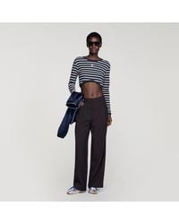 Sandro - Cropped Striped Cotton T-Shirt - Lyst