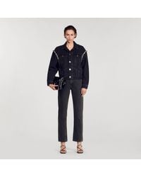 Sandro - Oversized Denim Jacket With Rhinestones - Lyst