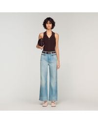 Sandro - Faded Straight Zipped Cotton Jeans - Lyst