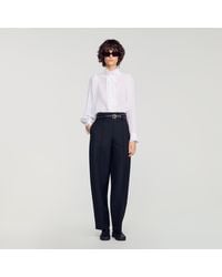 Sandro - Silk Shirt With Gathered Collar - Lyst