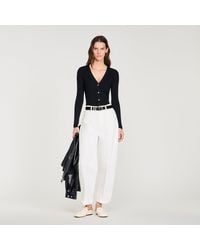 Sandro - Ribbed Cardigan With Fancy Buttons - Lyst