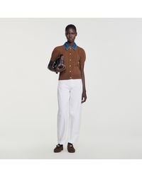 Sandro - Cardigan With Denim Collar - Lyst
