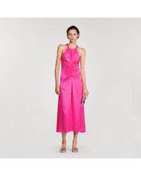 Sandro - Ruched Satin-Effect Maxi Dress - Lyst
