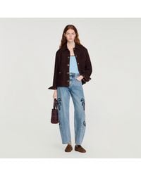 Sandro - Palm-Embroidered Wide Barrel Jeans - Lyst