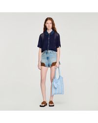 Sandro - Crochet And Denim Top - Lyst