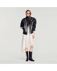 Sandro - Standing Collar Leather Jacket - Lyst